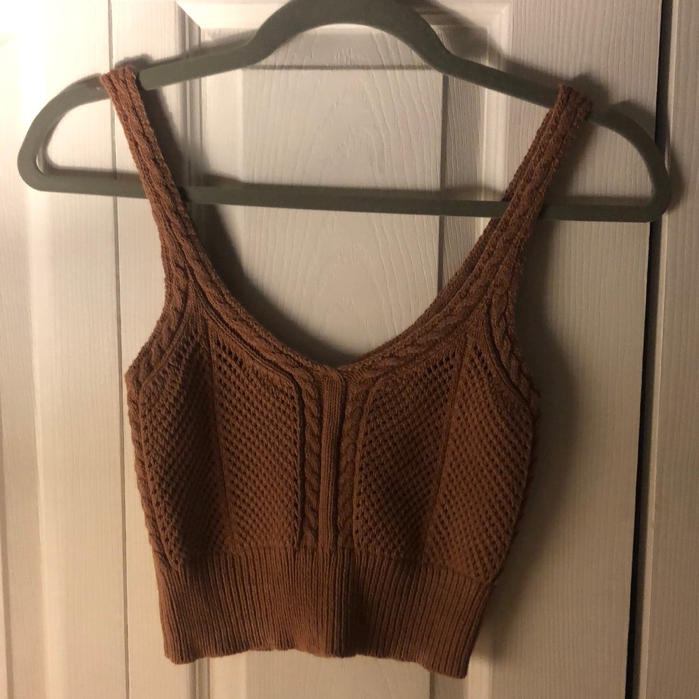 brown knit cropped tank top